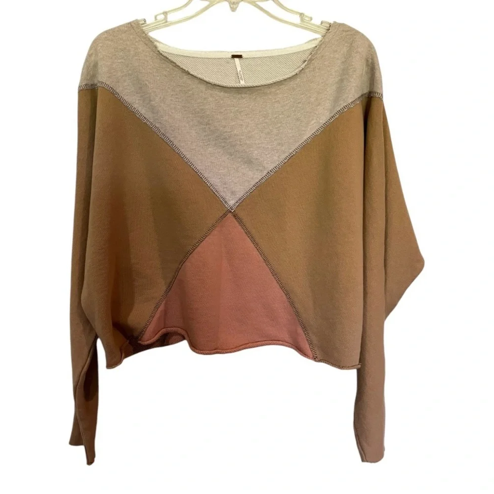 Free People Montauk colorblock pullover top shirt sweater oversized size XS
